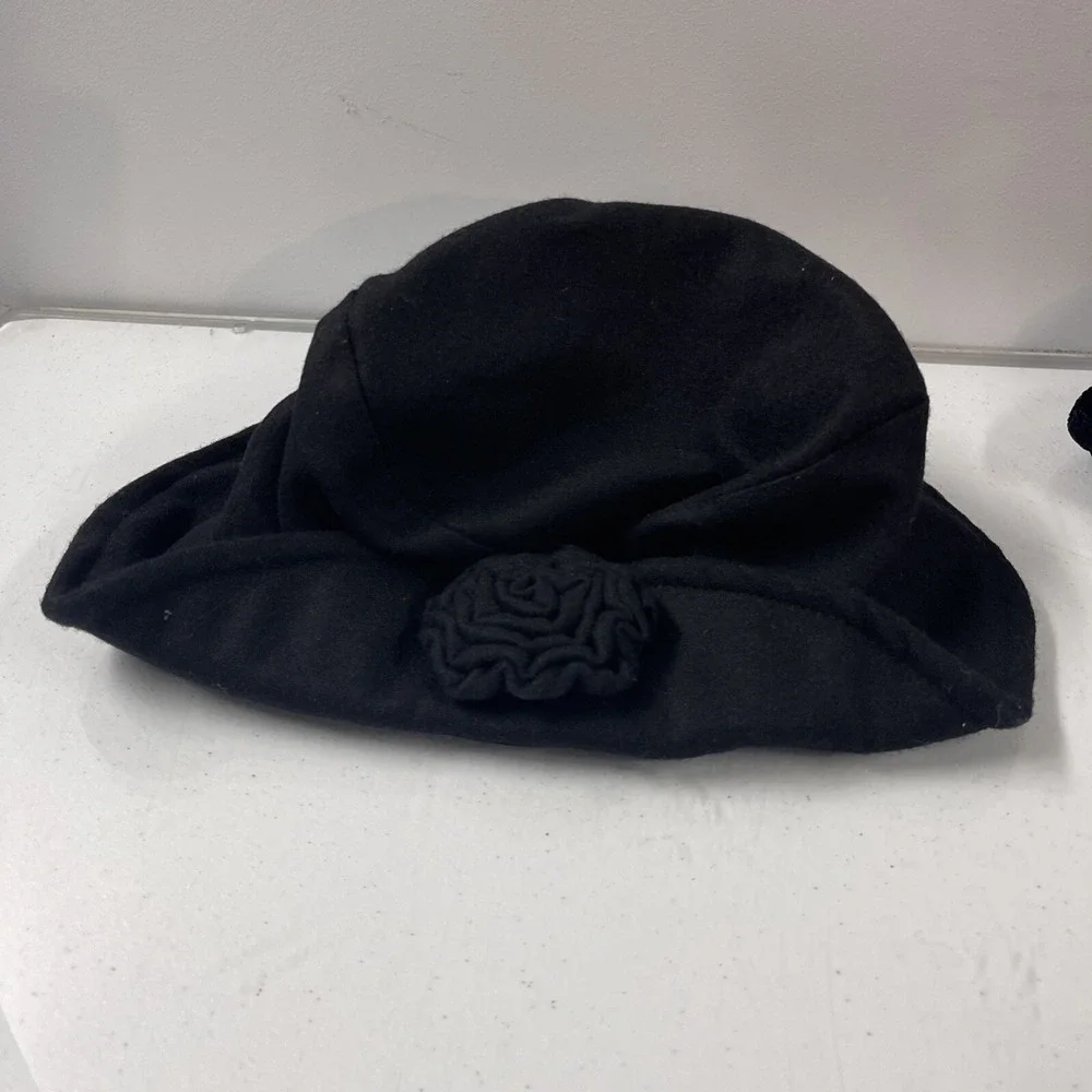 VTG Wmn's LOT 3x Bucket Hat Floral Details Black Fedora/Safari Hat 2 NEW 1 Used